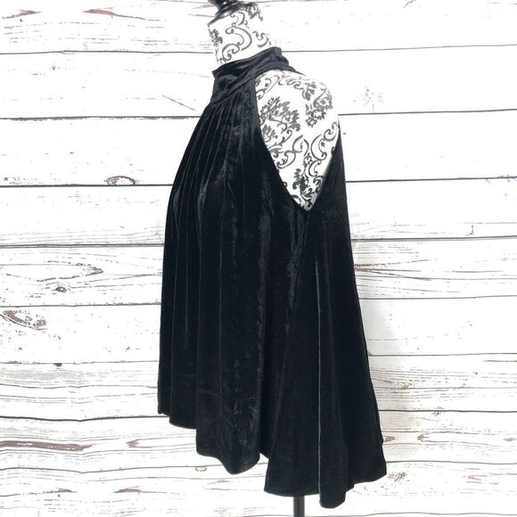 French Connection Velvet Aurore High Neck Sleeveless Swing Top Black S - Picture 2 of 10
